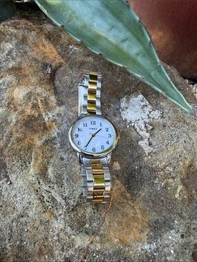 Timex Two-Tone Gold and Silver Bracelet Watch with White Dial